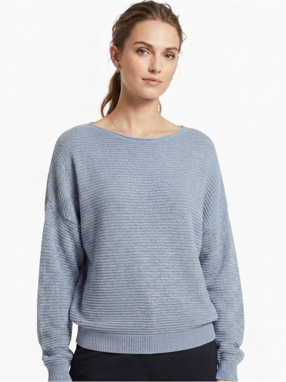 Theory S 100% Cotton Boatneck Rolled Neck Sweater Textured Knit Preppy Eco